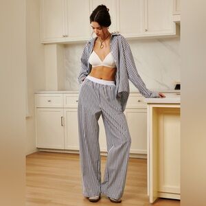 Commense Striped Cotton & Linen Pinstripe Loose Shirt XL NWT